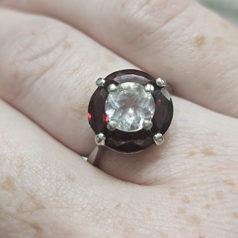 Elegant Silver and Red Gemstone Ring